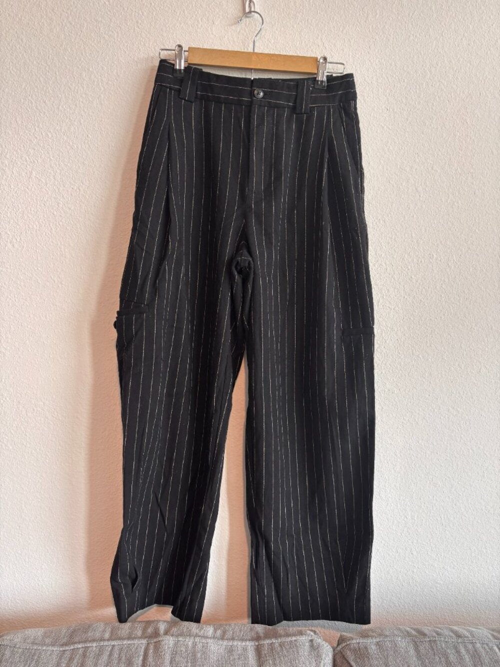 Madewell Black Pinstripe Wide-Leg Trousers Size 0